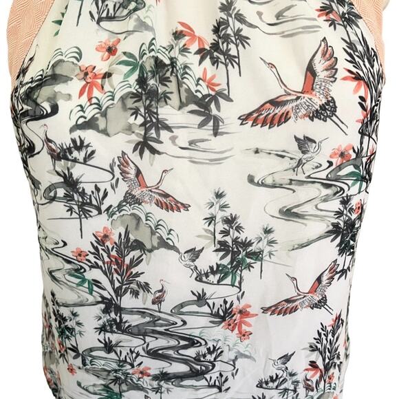 H&M Asian Garden Crane Bird Print Halter T-back Blouse SZ 6 - Picture 6 of 12